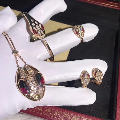 18K Rose Gold  Serpenti Bracelet With Rubellite Eyes / Diamond Head And Tails