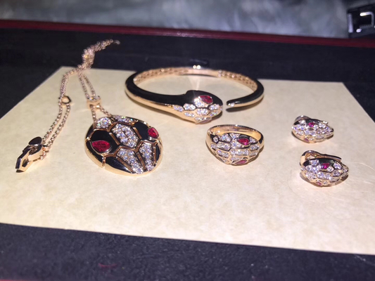18K Rose Gold  Serpenti Bracelet With Rubellite Eyes / Diamond Head And Tails