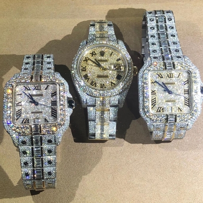 Hip Hop Iced Out Lab Diamonds Large Dial Vvs Moissanite Watch