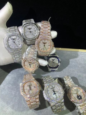 Mechanical VVS Moissanite Iced Out Diamond Watch Swiss Clone Automatic Movement