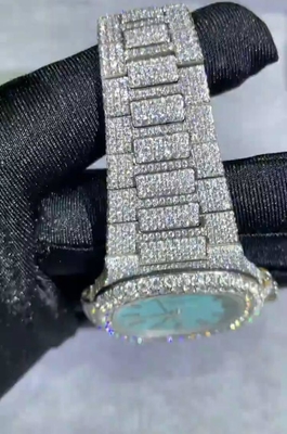 VVS Iced Out Moissanite Watch Automatic Tiffany Dial Fully Iced Out Watch