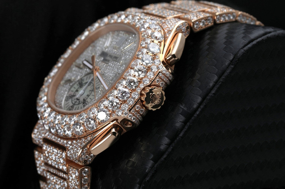 Mechanical Diamond Luxury Hip Hop Watches Nautilus Rose Gold Iced Out Watch