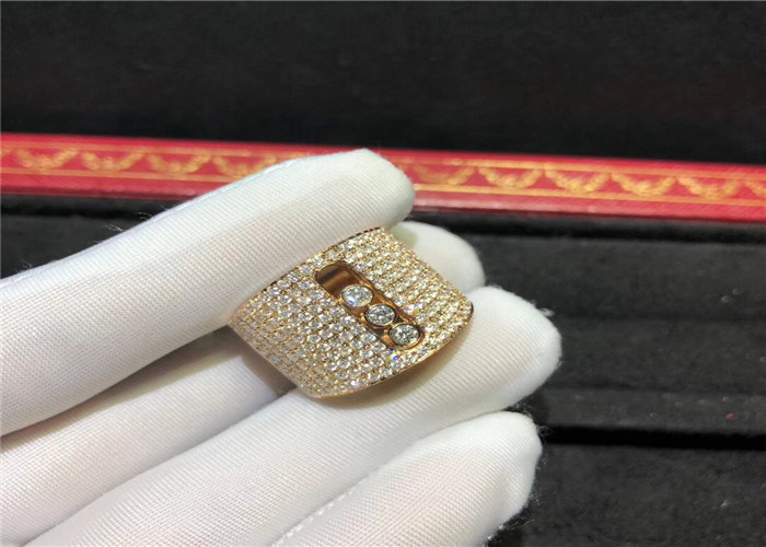 Custom Made 18K Gold  Move Ring With Three Delicate Flowing Diamonds