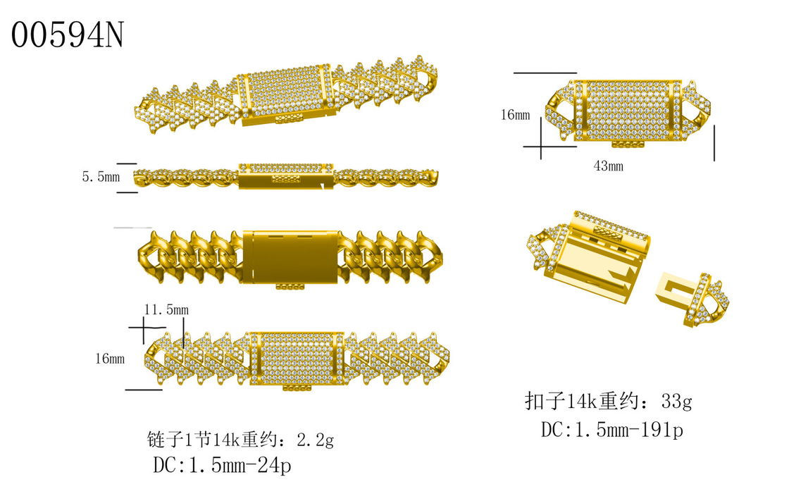 S925 Moissanite Ice Cuban Chain 14k Gold Plated CAD Design