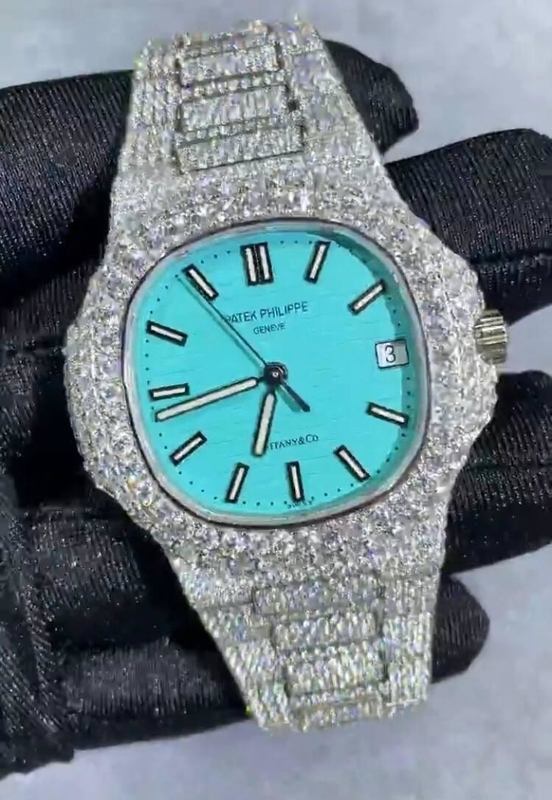 VVS Iced Out Moissanite Watch Automatic Tiffany Dial Fully Iced Out Watch